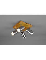 [TRIO812400407] Faretto Marley 4 Spot GU10 Nichel E Legno 22x22 cm Trio Lighting