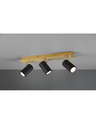 [TRIO802400380] Faretto Marley Piastra Rettangolare Oro 3 Spot Cilindrici Neri Orientabili Trio Lighting