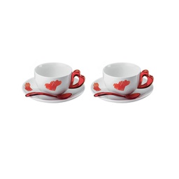 [2006272] Guzzini - Set 2 Tazze da cappuccino in ceramica con piattino love 200 ml
