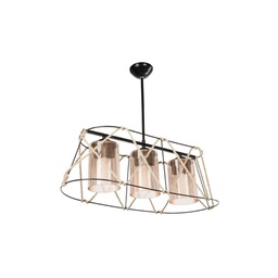 [EFFEZ95882] Lampada a sospensione Gezegen ASZ0986 3 luci metallo nero e corda EFFEZ