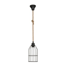 [FZ95884] Lampada a sospensione Halat ASZ0549 in metallo nero e corda