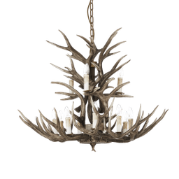 [8021696113975] Lampada corna design a sospensione 12 luci tipo legno intagliato