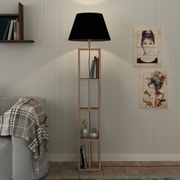 [FZ99469] (2c) Lampada da Terra con Libreria Rovere e Parlume Nero 23,5x15x163,5 cm