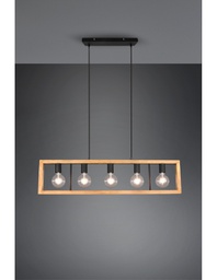 [TRIO313800532] Lampadario Agra Gabbia Rettangolare Legno 5 Luci Legno Naturale E Nero Trio Lighting