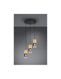 [TRIO310630354] Lampadario Rotondo 3 Luci Cilindro Ottone Vetro Fumé Robin Trio Lighting