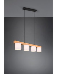 [TRIOR30654001] Lampadario Sospensione Legno 4 Paralumi Bianchi Cameron Trio Lighting