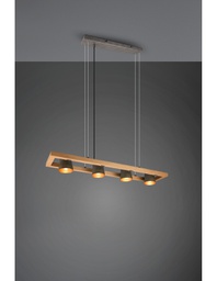 [TRIO301900467] Lampadario Sospensione Rettangolare 4 Spot Orientabili Legno E Metallo Nichel Bell Trio Lighting