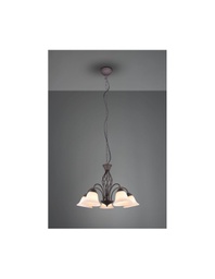[TRIO101000524] Lampadario Sospensione Rustica 5 Luci Ruggine Coppe Vetro Bianco Trio Lighting