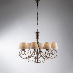 [BL258-8-BR] Lampadario Vienna Marrone Oro otto luci paralumi effetto tessuto 78x h63 cm