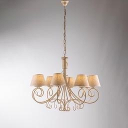 [BL258-8-AV] Lampadario Vienna ferro Avorio Oro otto luci paralumi effetto tessuto 78x h63 cm