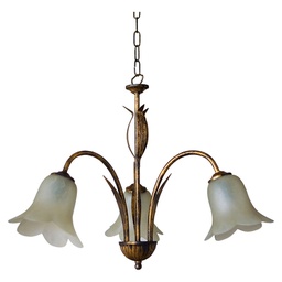 [IRENE/3] Lampadario a 3 luci con montatura marrone e vetro nuvolato, attacco E14.