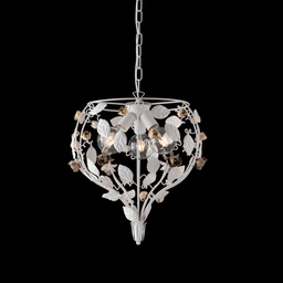 [BL196-3-BCO] Lampadario ferro laccato bianco decorazione shabby 3 luci e rifiniture avorio e tortora