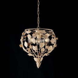 [BL196-3-AV] Lampadario in ferro laccato avorio con decorazione decape 3 luci