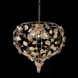 [BL196-5-AV] Lampadario in ferro laccato avorio con decorazione decape 5 luci