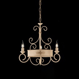 [BL183-3-AV] Lampadario in ferro laccato avorio con decoro decape 3 luci con fregi