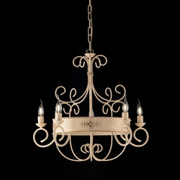 [BL183-5-AV] Lampadario in ferro laccato avorio con decoro decape 5 luci con fregi