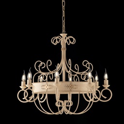 [BL183-8-AV] Lampadario in ferro laccato avorio con decoro decape 8 luci con fregi