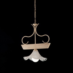 [BL194-1-AV] Lampadario legno e ferro laccato avorio con decorazione decape 1 luci