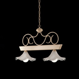 [BL194-2-AV] Lampadario legno e ferro laccato avorio con decorazione decape 2 luci