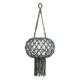 [B0140976] Lanterna sospesa stile vintage realizzata in macrame, colore verde 70h cm