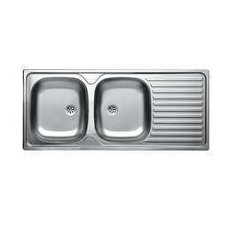 [FZ57140] Lavello cucina due vasche acciaio da incasso gocciolatoio a dx 50x116 cm(N138DX35)