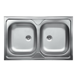 [FZ30722] Lavello da cucina due vasche in acciaio inox da appoggio 50x80 cm