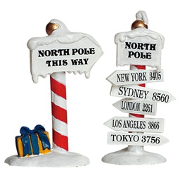 [2013267] Lemax North Pole Signs Set Of 2 - Set di 2 segnali del Polo Nord fantasia 1 per villaggio di Natale