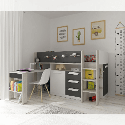 [EFFEZ98423] Letto a soppalco 6020 bianco antracite con scrivania estraibile EFFEZ