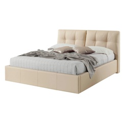 [FZ58803] Letto matrimoniale in ecopelle crema c-contenitore 182x216xh.104 cm