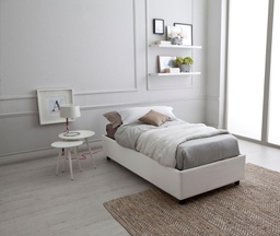 [RE/196/BI] Letto singolo con struttura in legno e similpelle bianco 98x205x26h cm
