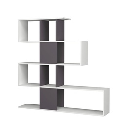 [FZ91092] Libreria scaffale 4 livelli 9 scomparti bianco grigio 145x29xh.145 cm