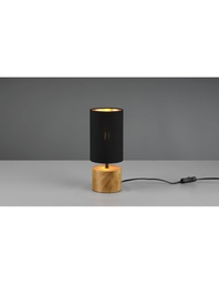 [TRIOR50171980] Lumetto Comodino Woody Rotondo Base Legno Paralume Nero Trio Lighting