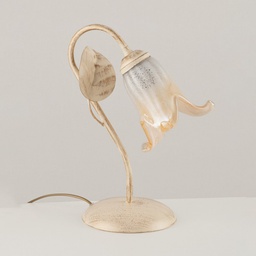 [BL179-LT-AV] Lumetto comodino ferro Avorio Oro Vetro Bianco Ambra una luce 22x h30 cm