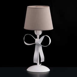 [BL184-LT-BCO] Lumetto comodino ferro laccato bianco shabby con paralume in pvc tortora