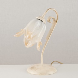 [BL211-LT-AV] Lumetto in ferro Avorio Oro una luce paralume in vetro Bianco Ambra 23x h30 cm