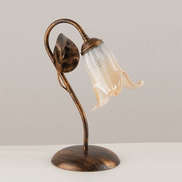 [BL179-LT-BR] Lumetto in ferro Marrone Oro Vetro Bianco Ambra una luce 22x h30 cm