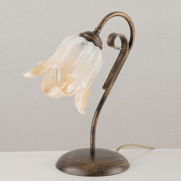[BL211-LT-BR] Lumetto in ferro Marrone Oro una luce paralume in vetro Bianco Ambra 23x h30 cm