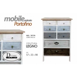 [GIC787270] Madia alta cassettiera anticata legno cm 57 x 33 x 98 h