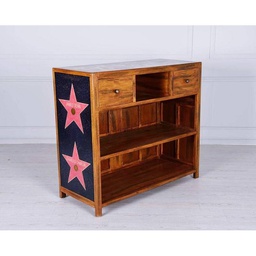 [WEAL014] Madia in legno di mango marrone 2 cassetti e ripiani a vista  50x120xh. 75 cm