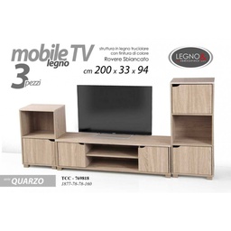 [GIC769818] Mobile basso porta tv componibile rovere sbiancato cm 200 x 33 x 94 h