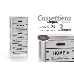 [GIC787997] Mobile cassettiera Home bianca shabby legno 3 cassetti cm 30 x 24 x 74 h
