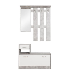 [FZ85749] Mobile guardaroba da ingresso bianco e cemento 100x25xh.180 cm