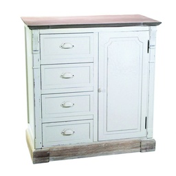 [V8032590000] Mobile legno grezzo shabby 4 cassetti + 1 anta cm 44 x 84 x h 87
