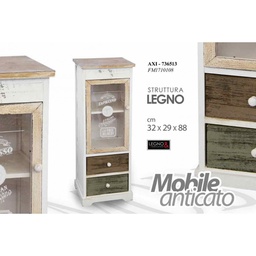 [GIC736513] Mobile madia anticato con cassetti vetrina cm 32 x 29 x 88 h