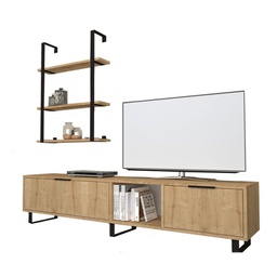 [FZ91161] Mobile porta tv 2 ribalte con libreria 3 mensole rovere 180x35xh.40 cm