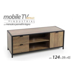 [GIC752995] Mobile porta tv basso industrial marrone cm 124 x 39 x 45 h