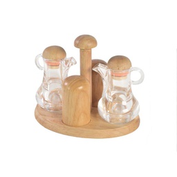 [V5849180000] Oliera acetiera saliera pepiera legno-vetro cm 19.5x14.5 h15.5