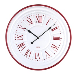 [V1868320000] Orologio legno metallo bianco rosso cmø50x4