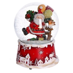 [V6169420000] Palla di vetro con carillon babbo rossocm10x10h14,5