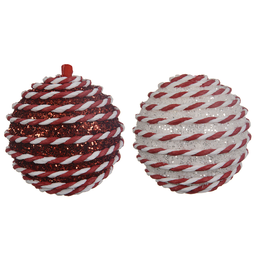 [20035610] Pallina di natale assortite bianche e rosse di glitter Ø10 cm